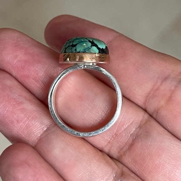 Hubei turquoise rose gold tone sterling silver size 7.25 ring - Picture 8 of 11